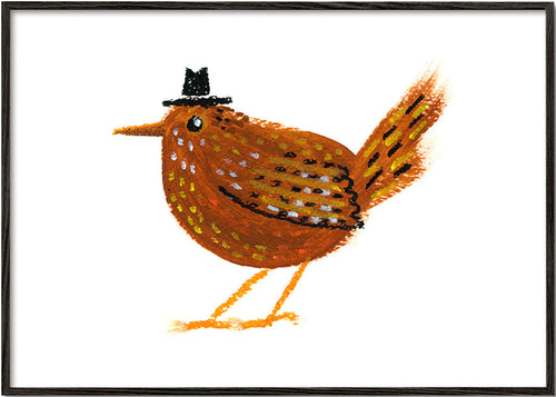 Obraz pták s malým kovbojským kloboukem – Black Frame