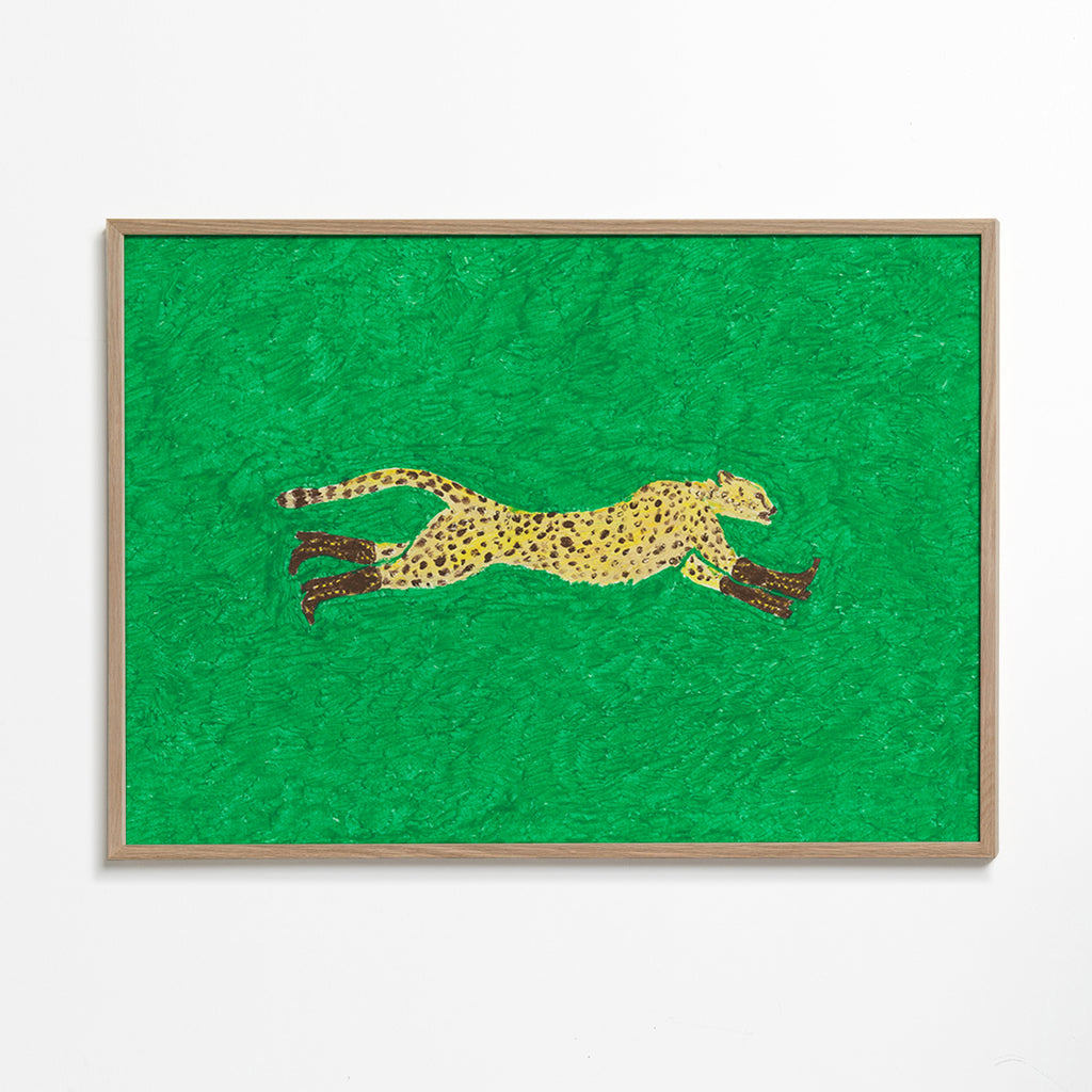 Gepard běží na zeleném pozadí – Oak Frame