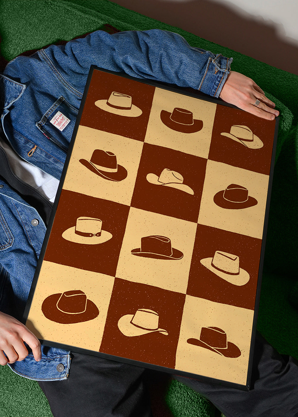 Ilustrace kovbojských klobouků na šachovnici – Product1