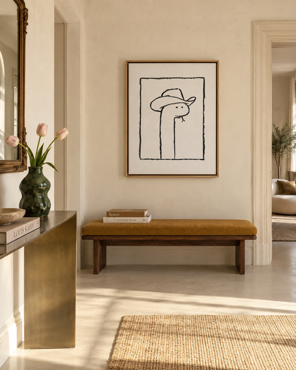 Squiggles the Snake In a Stetson - Framed canvas in an interior