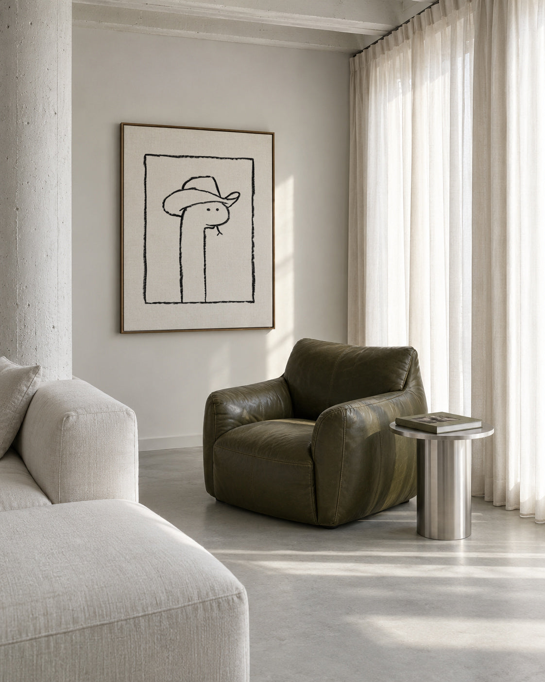 Squiggles the Snake In a Stetson - Framed canvas in an interior