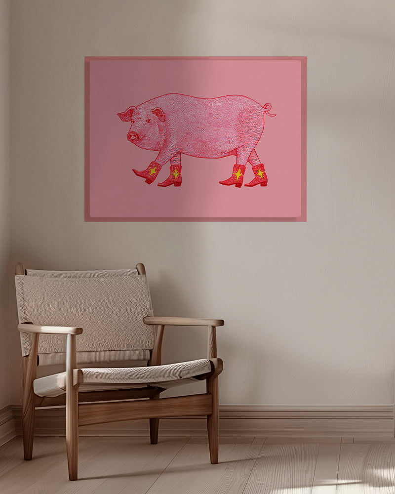 Ilustrace prasátka kovbojky – Canvas