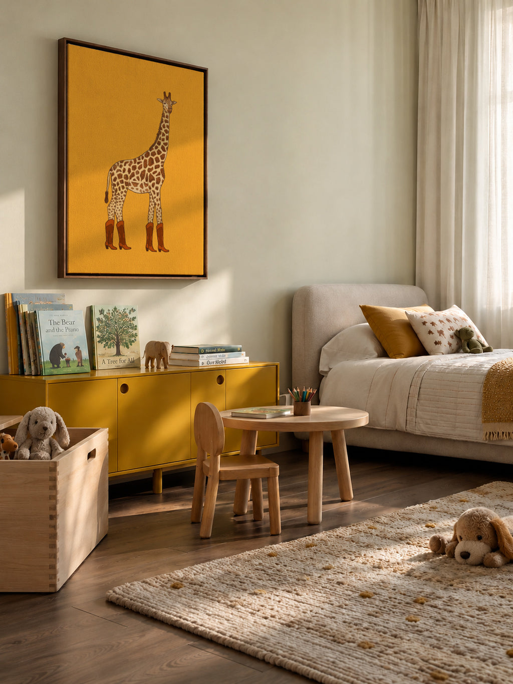 Jolene the Cowgirl Giraffe - Framed canvas in an interior