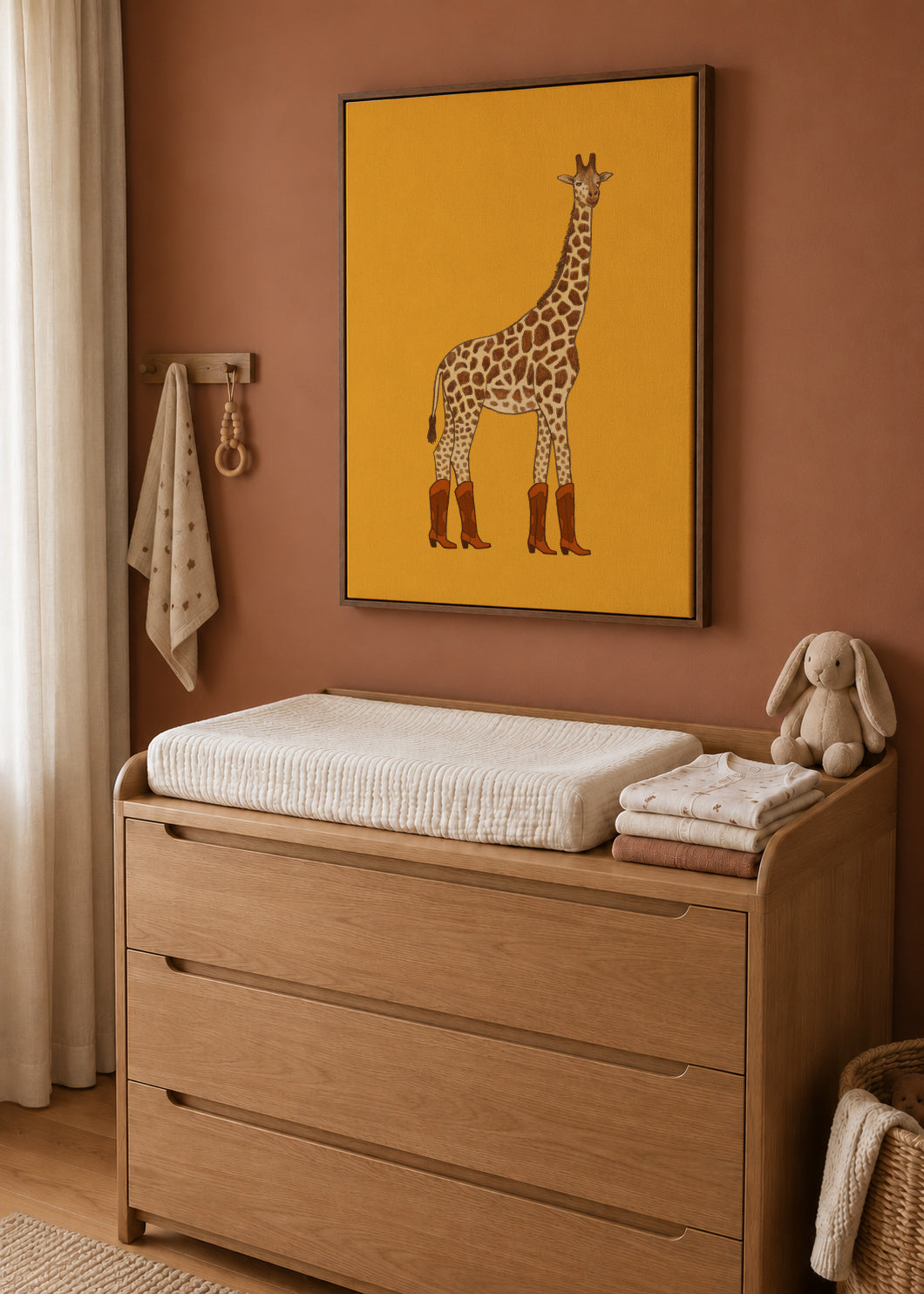 Jolene the Cowgirl Giraffe - Framed canvas in an interior