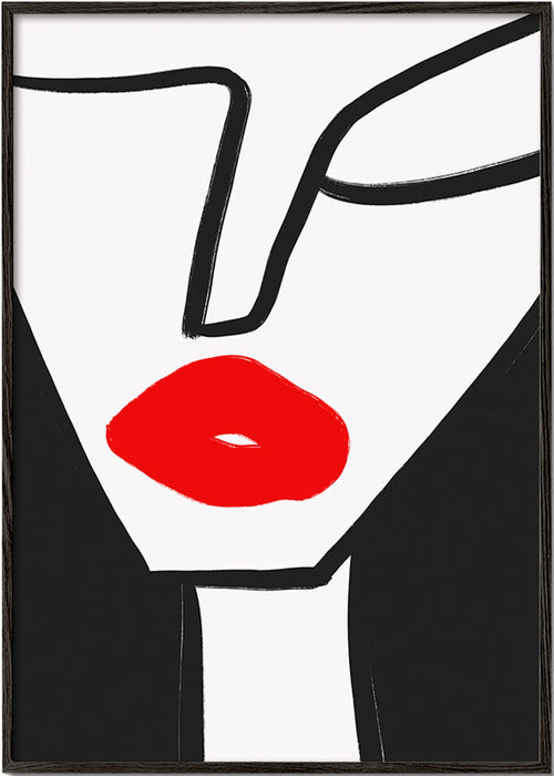 Minimalistický obraz červené rty profil – Black Frame