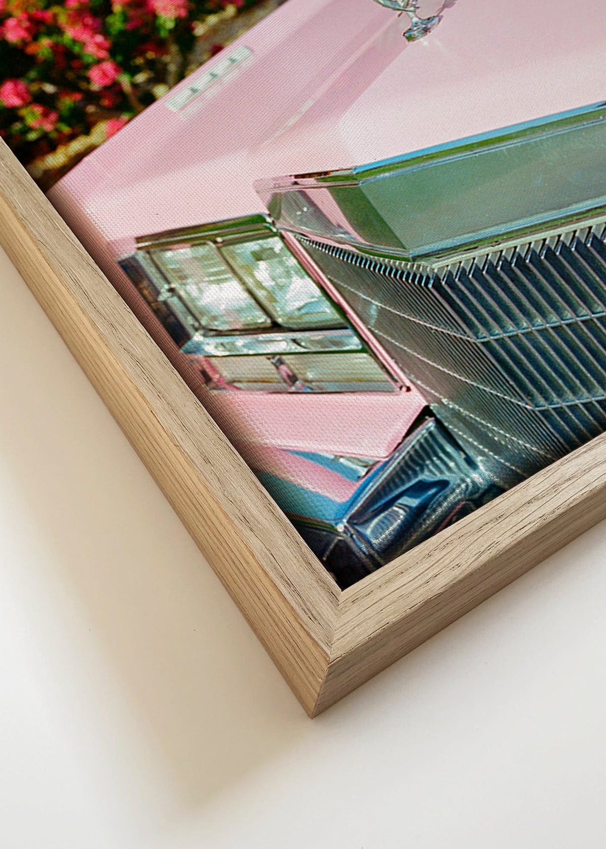 Vintage tisk Růžový Cadillac – Canvas detail