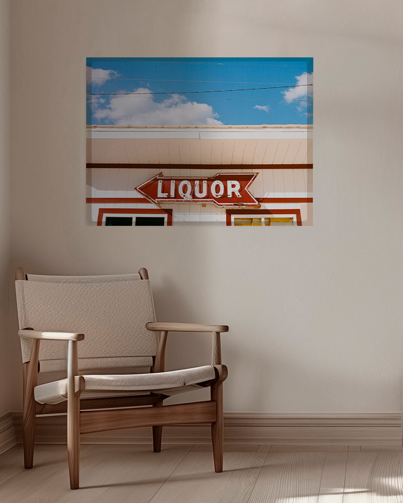 Vintage fotografie nápis 'LIQUOR' na modré obloze – Canvas