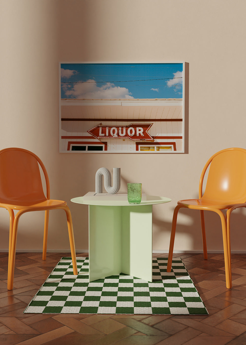 Vintage fotografie nápis 'LIQUOR' na modré obloze – Product3