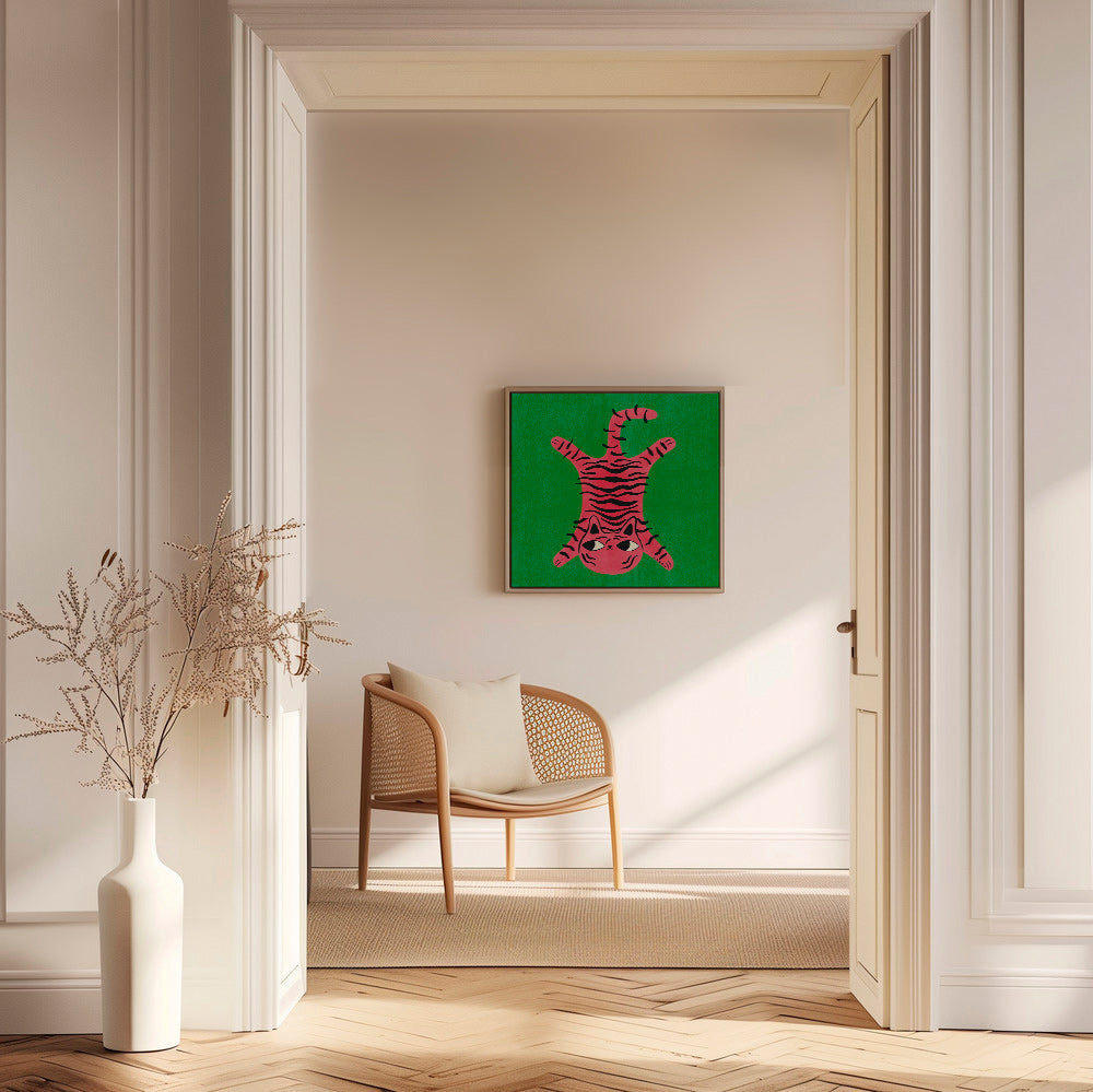 Obraz růžová kočka s černými pruhy – Canvas1