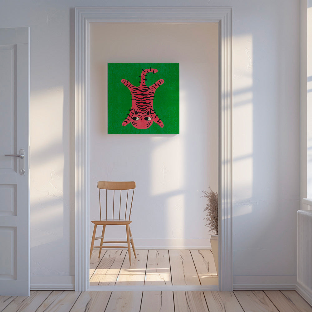 Obraz růžová kočka s černými pruhy – Canvas
