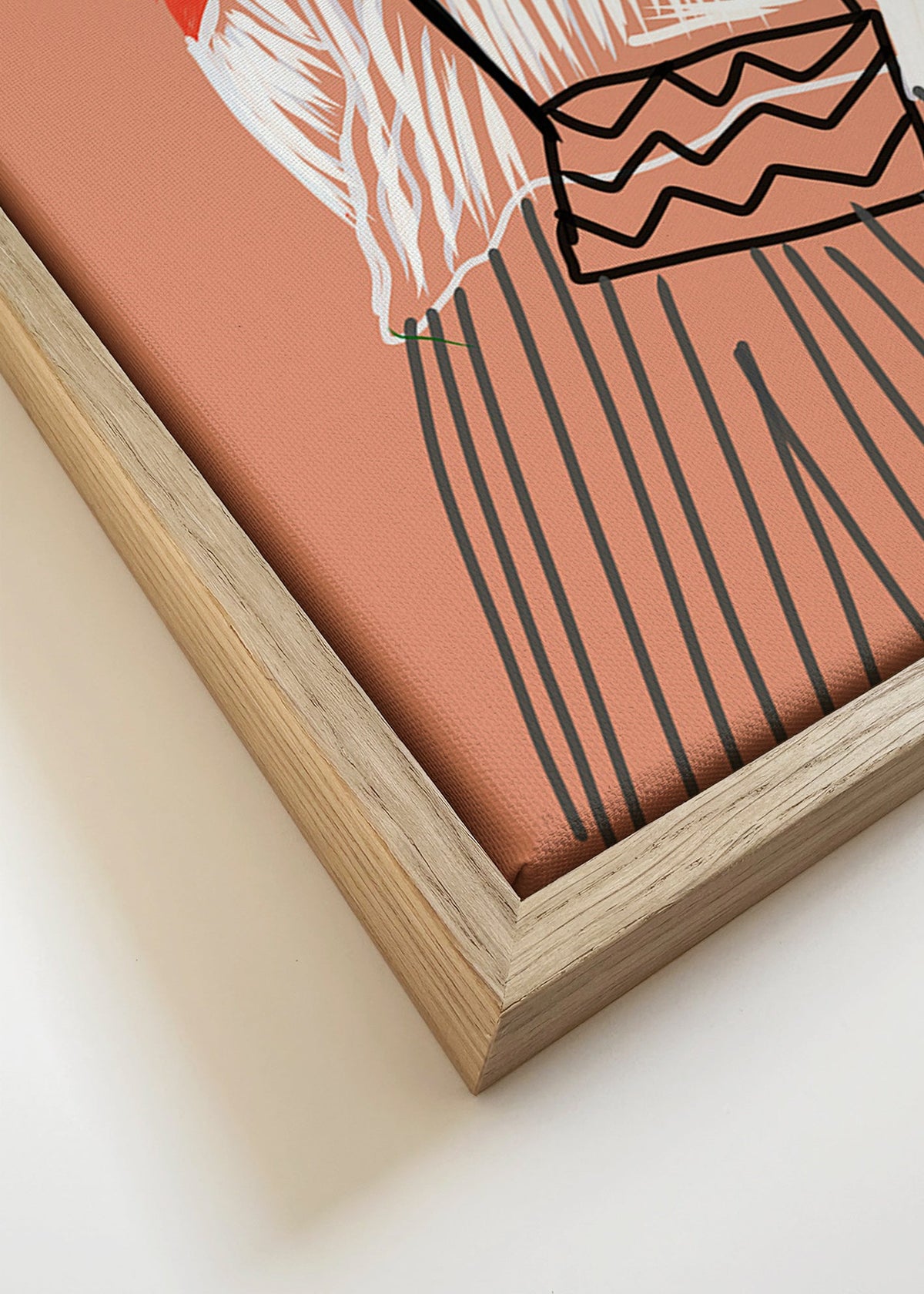 Ilustrace ženy s korálovou kabelkou – Canvas detail