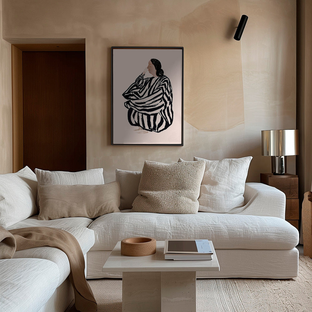 Ilustrace sedící ženy s výraznými pruhy – Canvas2