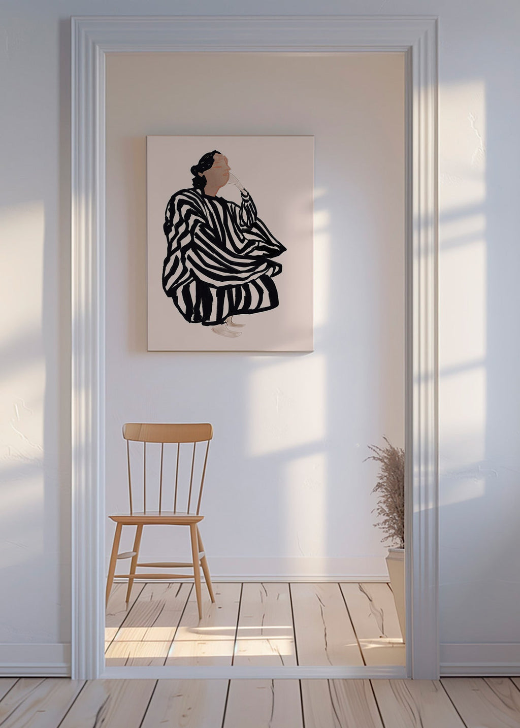Ilustrace ženské postavy s grafickými pruhy – Canvas