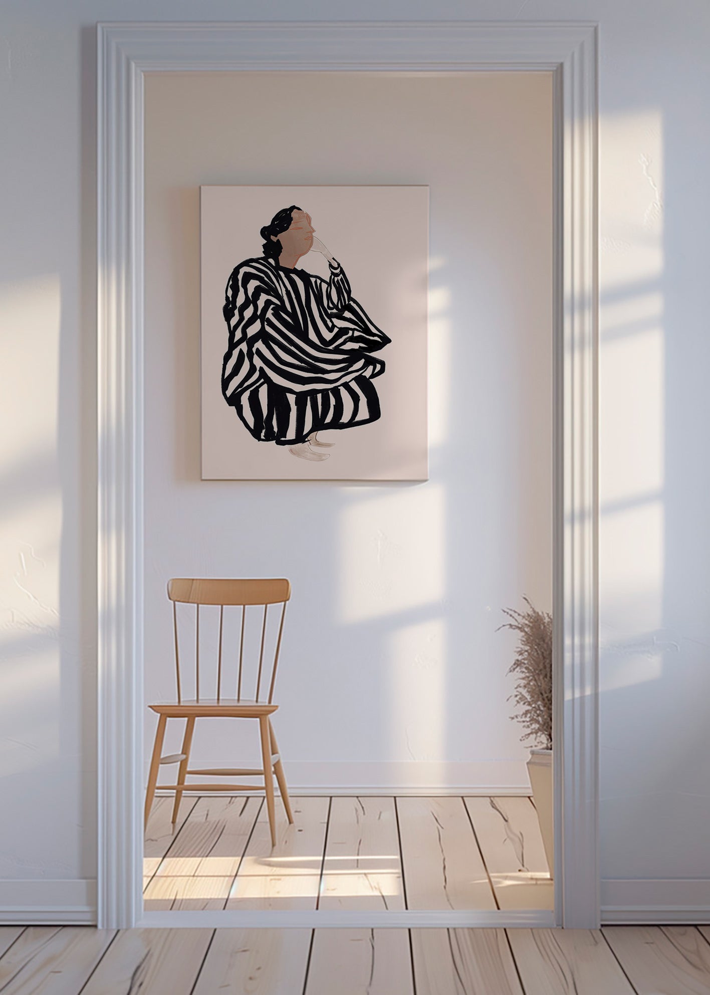 Ilustrace ženské postavy s grafickými pruhy – Canvas