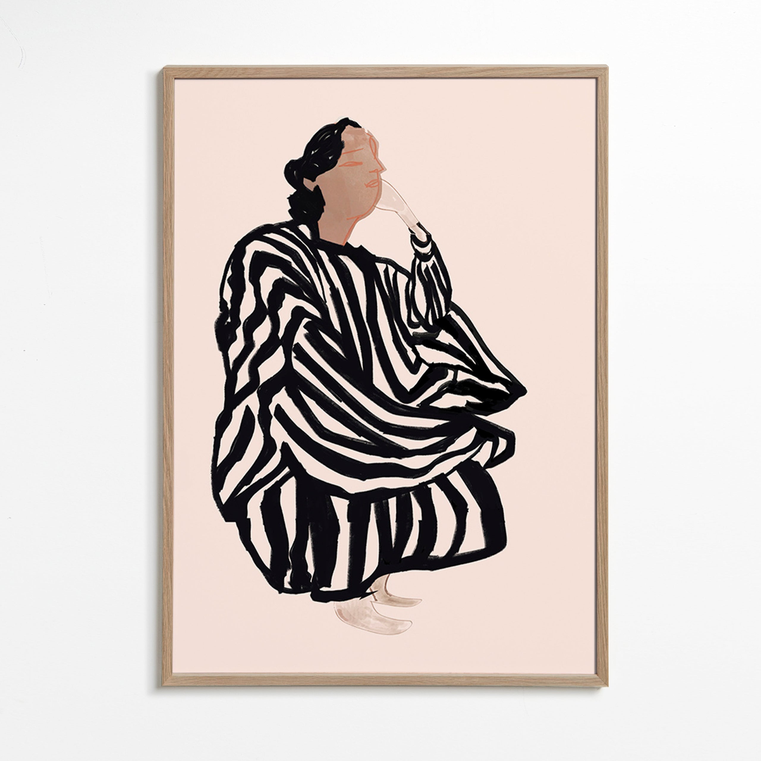 Ilustrace ženské postavy s grafickými pruhy – Oak Frame
