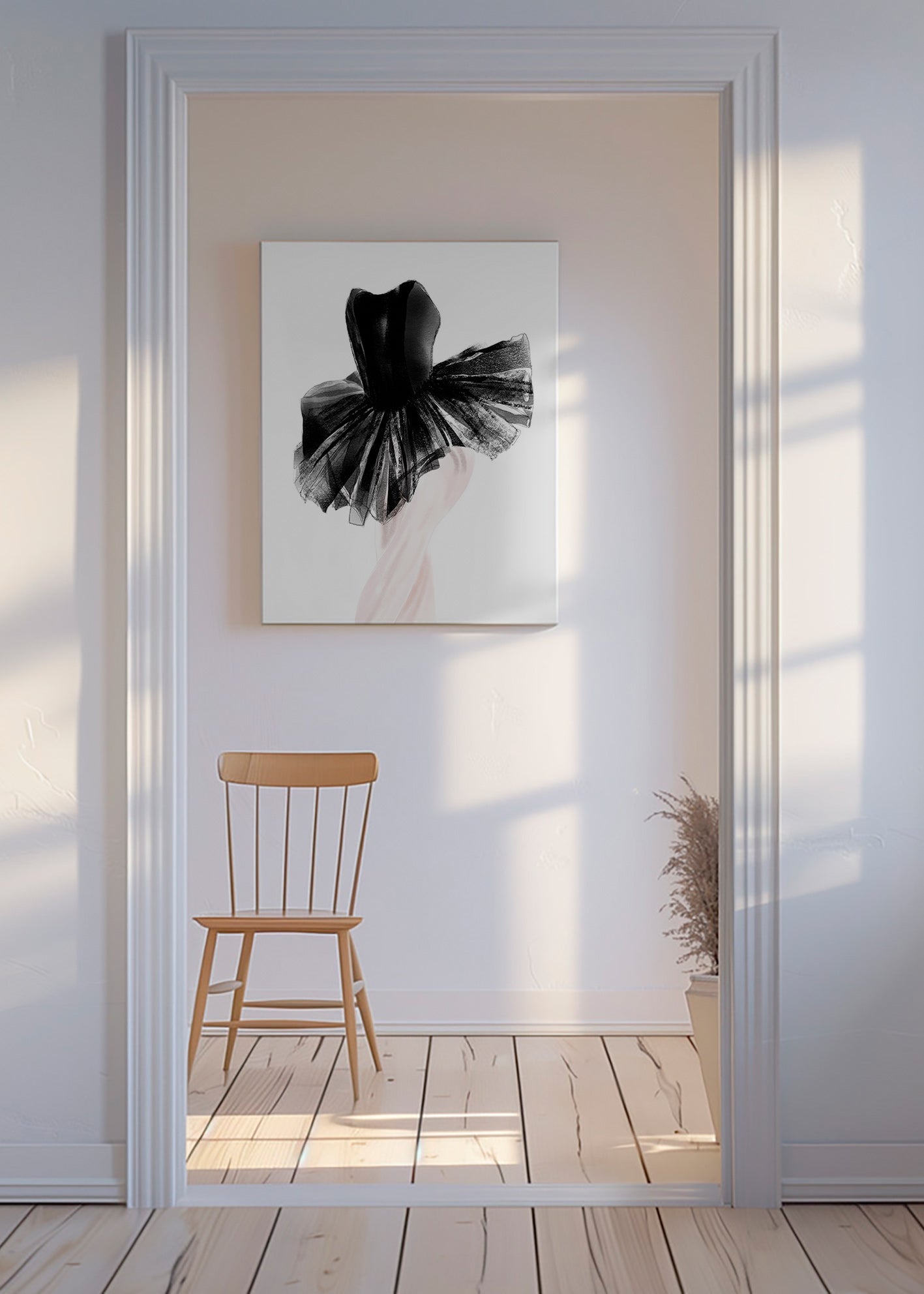 Fotografie baletky v černém tutu – Canvas