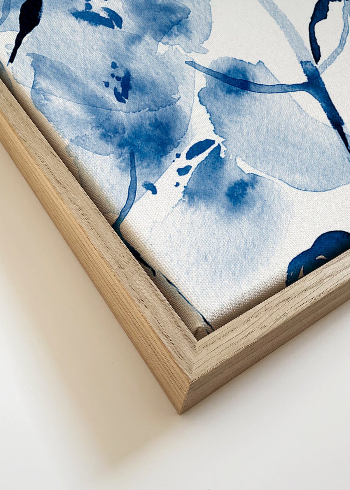 Botanický akvarel v modrém s ptáky – Canvas detail