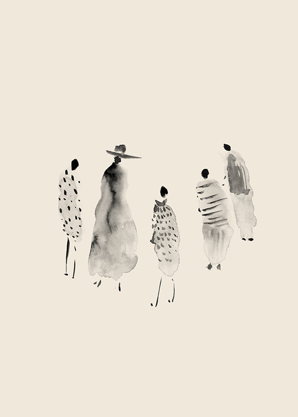 Ilustrace postav inkoustem minimalistická