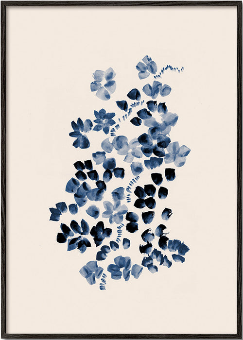 Botanický plakát s modrými květy na krému – Black Frame
