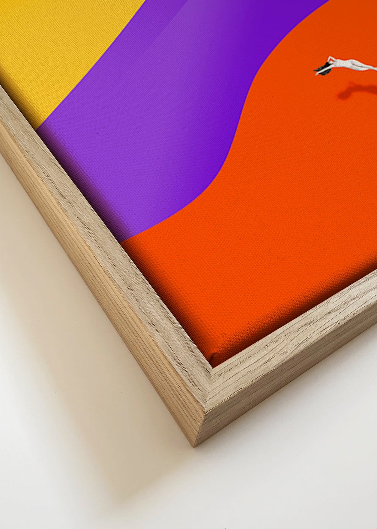 Abstraktní obraz s plovoucí postavou a sluncem – Canvas detail