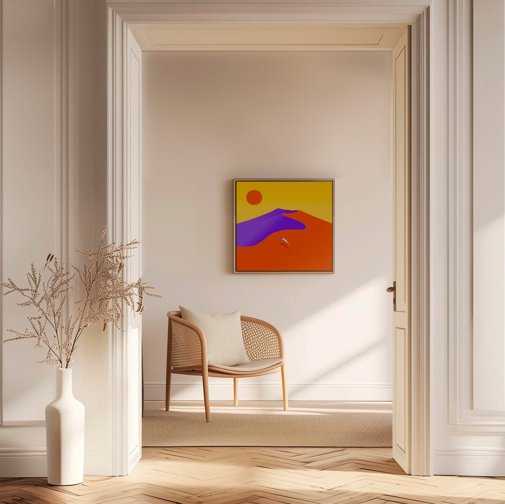 Abstraktní obraz s plovoucí postavou a sluncem – Canvas2