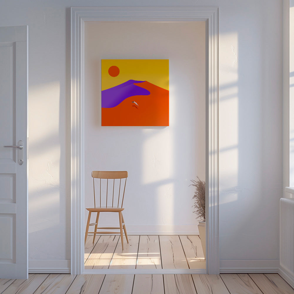 Abstraktní obraz s plovoucí postavou a sluncem – Canvas