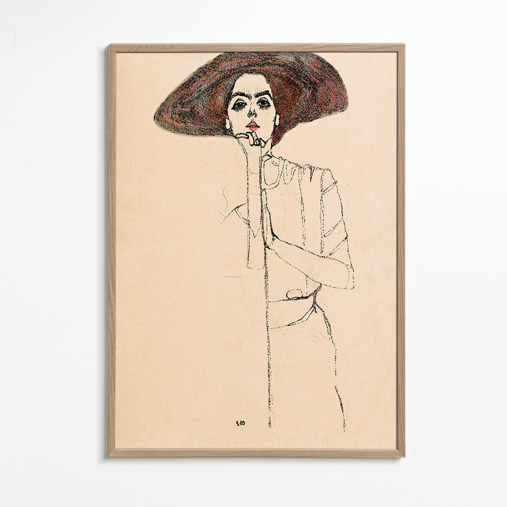 Ilustrace portrét s kloboukem a expresivní linkou – Oak Frame