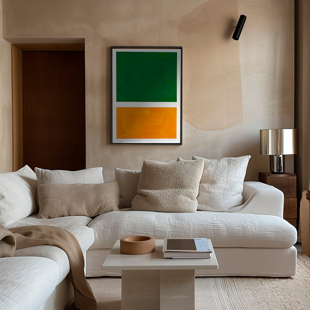 Abstraktní obraz se zelenými a oranžovými poli – Canvas2
