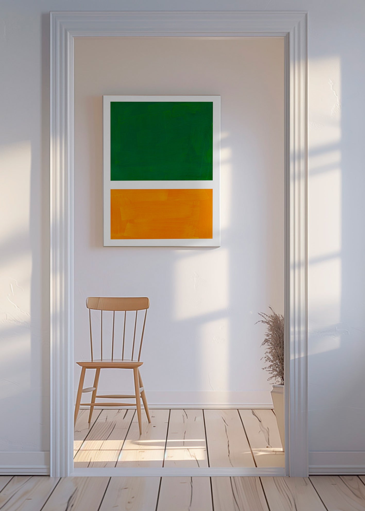 Abstraktní obraz se zelenými a oranžovými poli – Canvas