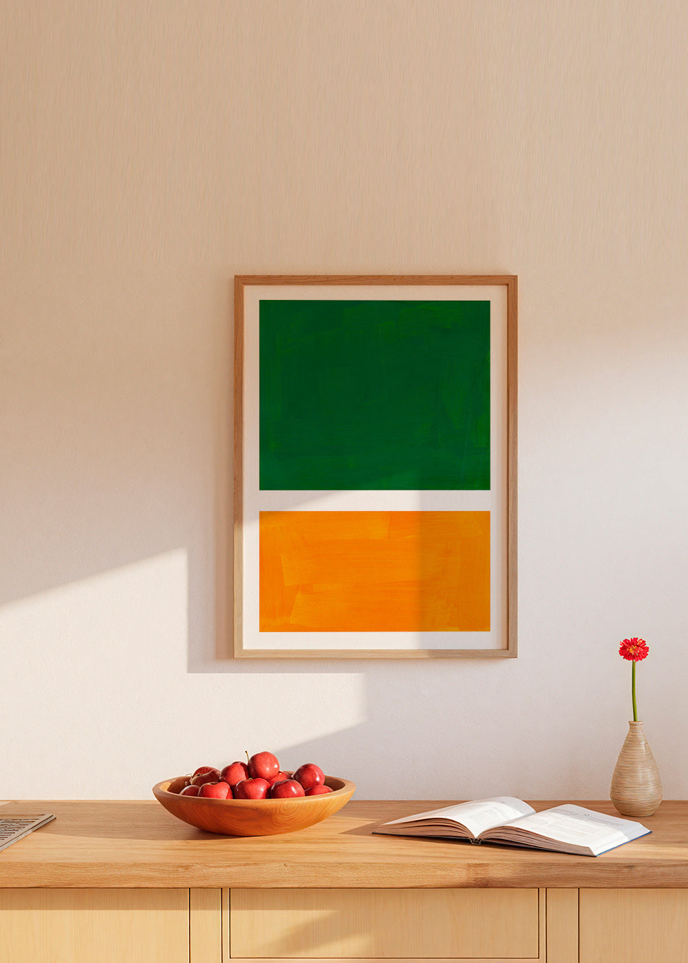 Abstraktní obraz se zelenými a oranžovými poli – Product1