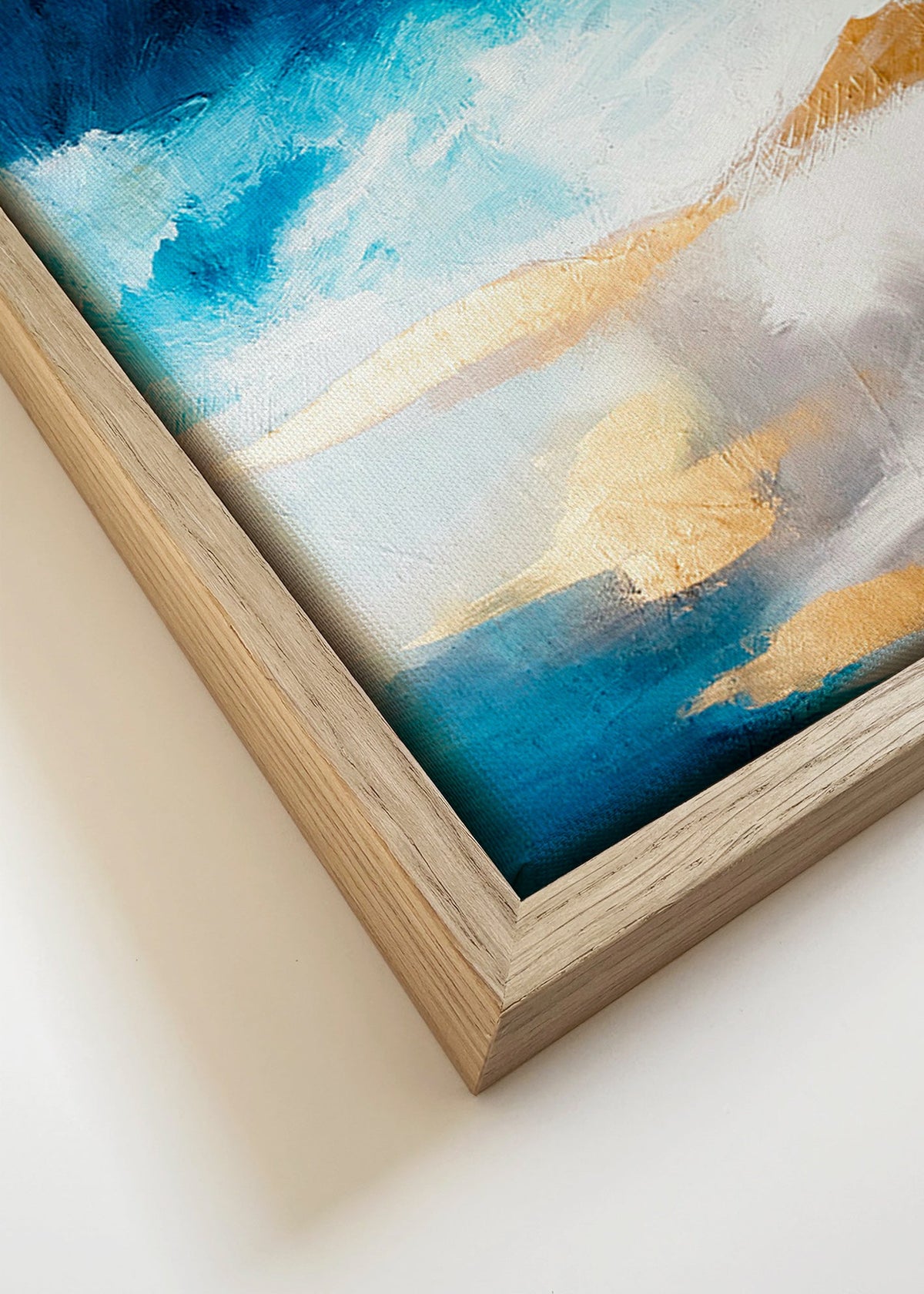 Abstraktní obraz modrý a zlatý s texturou – Canvas detail