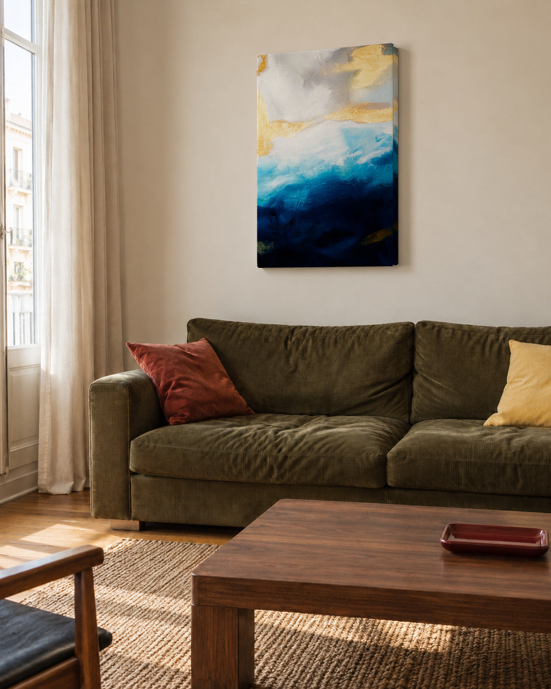 154 - Unframed canvas in an interior