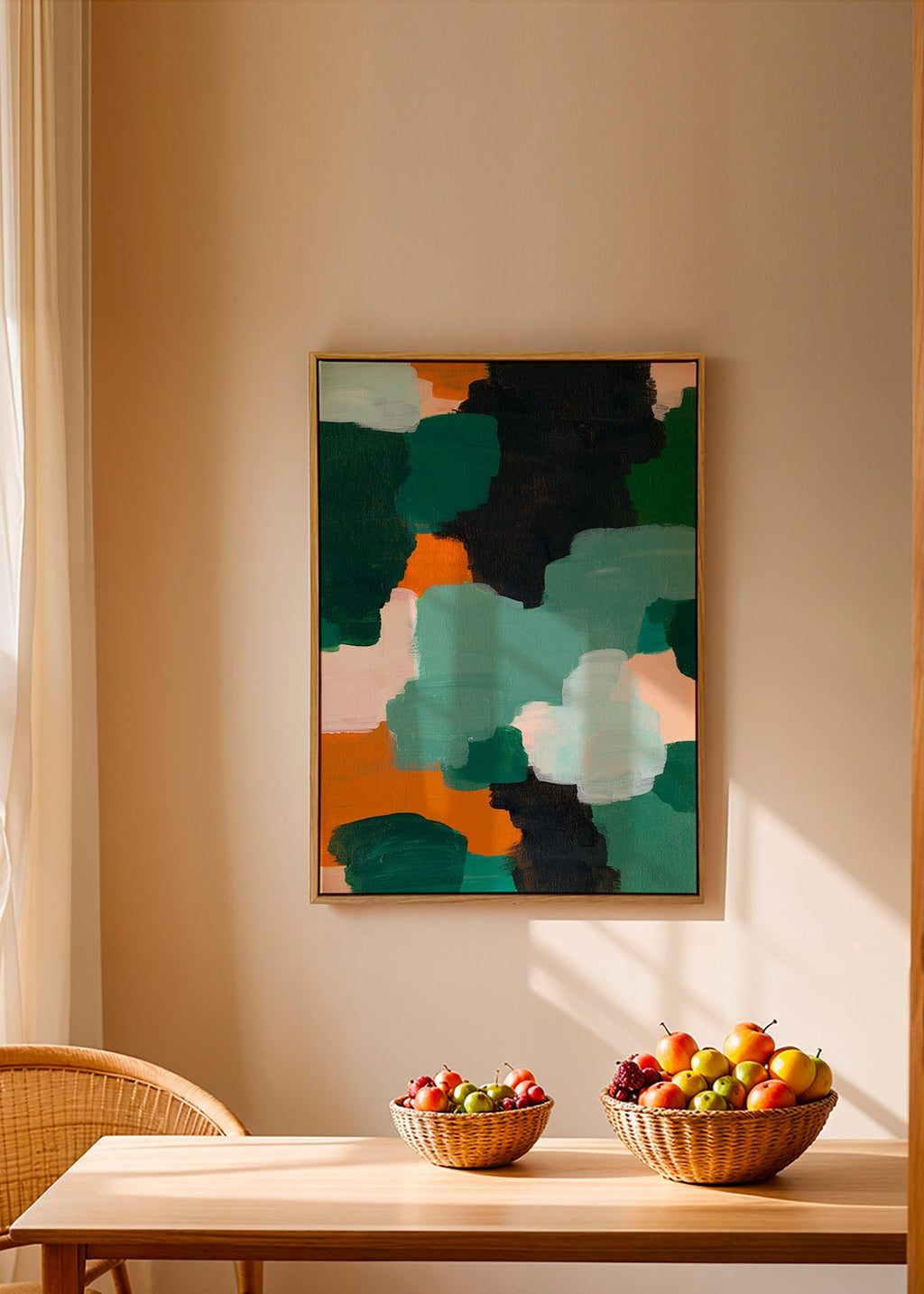 Abstraktní obraz se zelenými a okrovými tahy – Canvas1