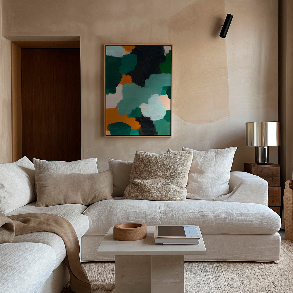 Abstraktní obraz se zelenými a okrovými tahy – Canvas2