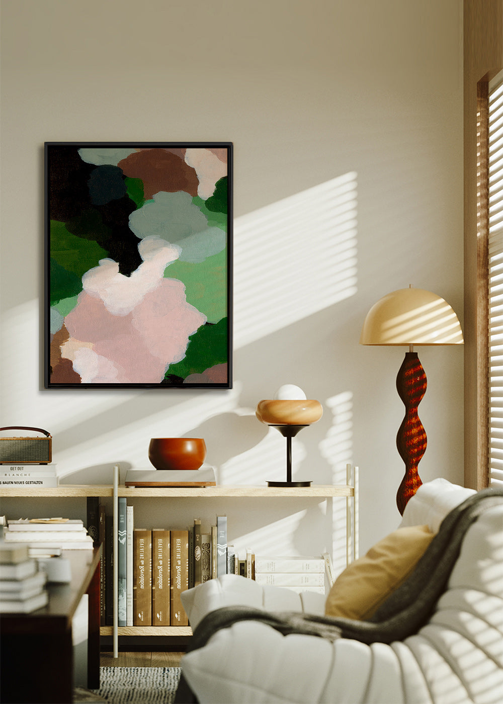 Abstraktní obraz s organickými zelenými tvary – Canvas1