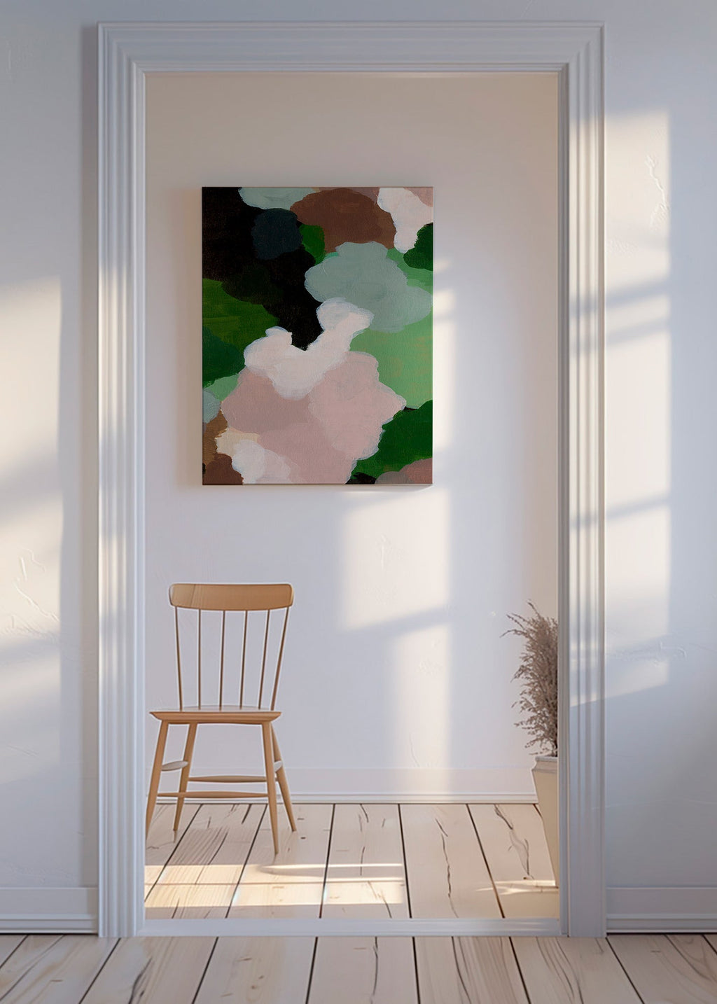 Abstraktní obraz s organickými zelenými tvary – Canvas