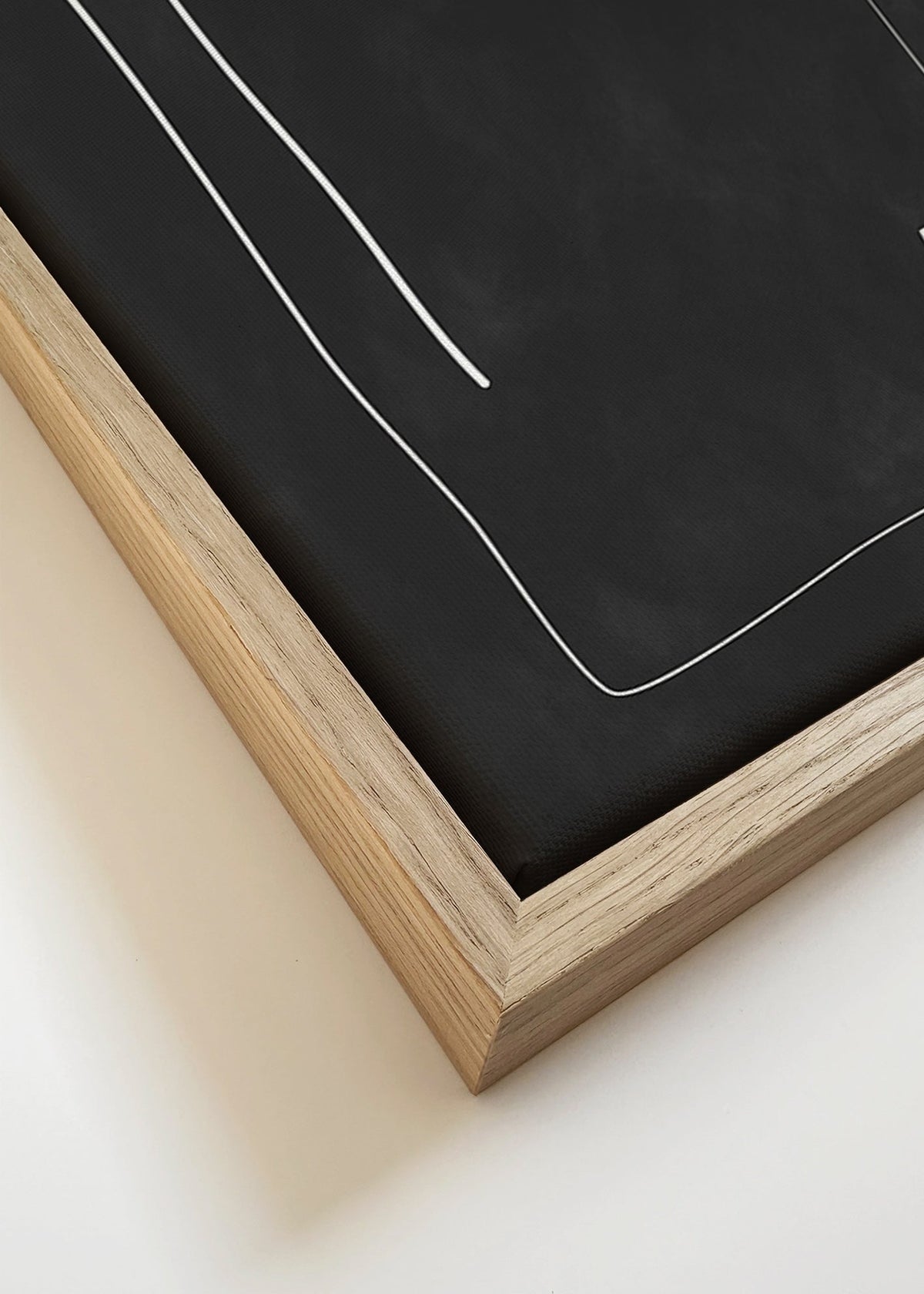 Minimalistický obraz s bílými liniemi na černém pozadí – Canvas detail