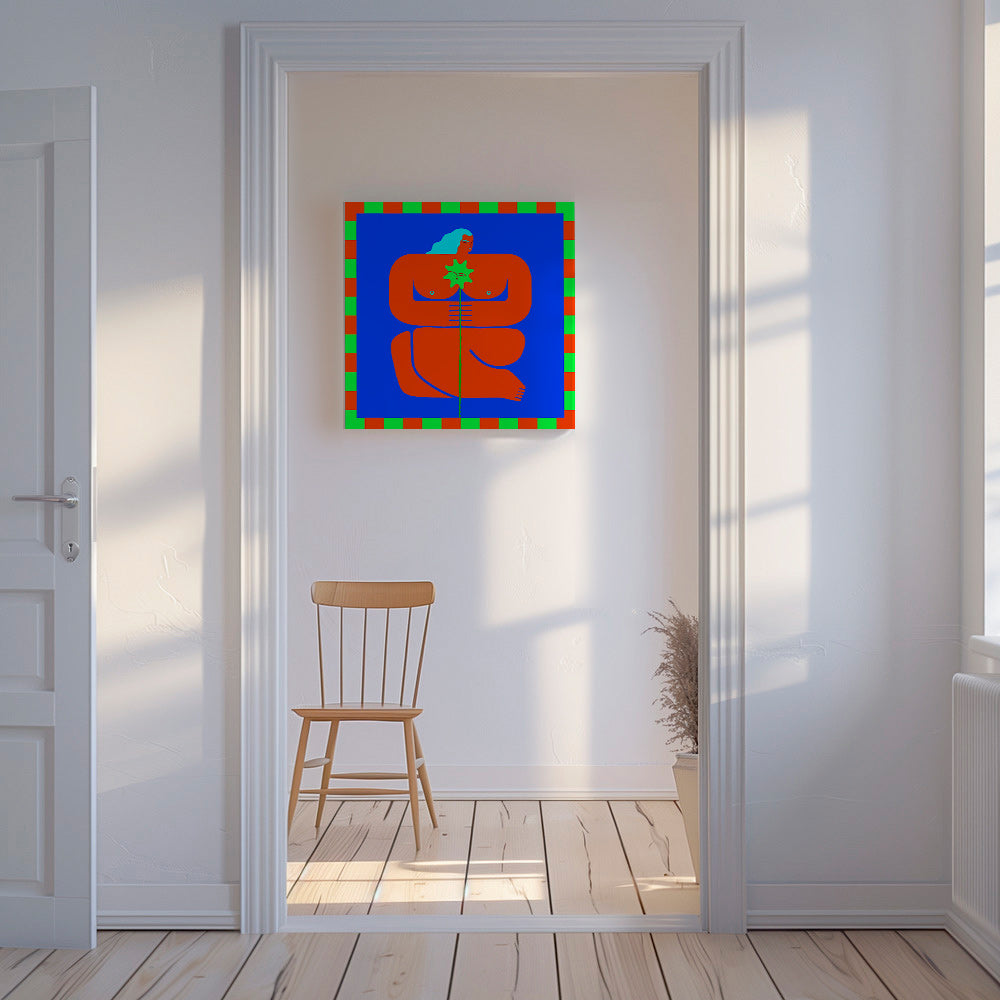 Abstraktní obraz se stylizovanou červenou postavou – Canvas