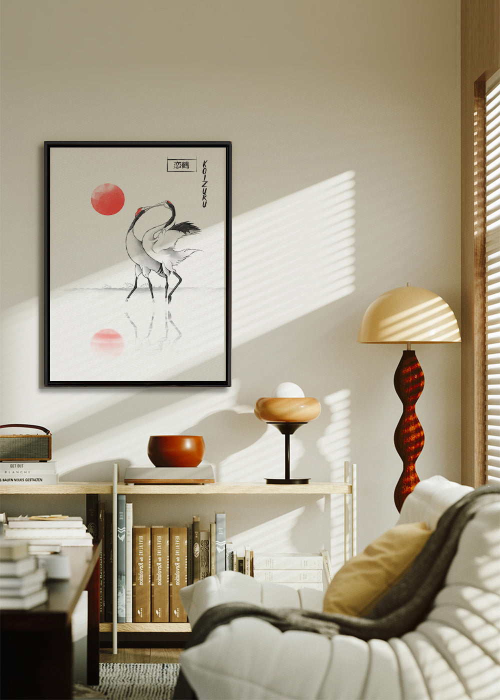 Obraz japonské jeřáby minimalistické – Canvas1