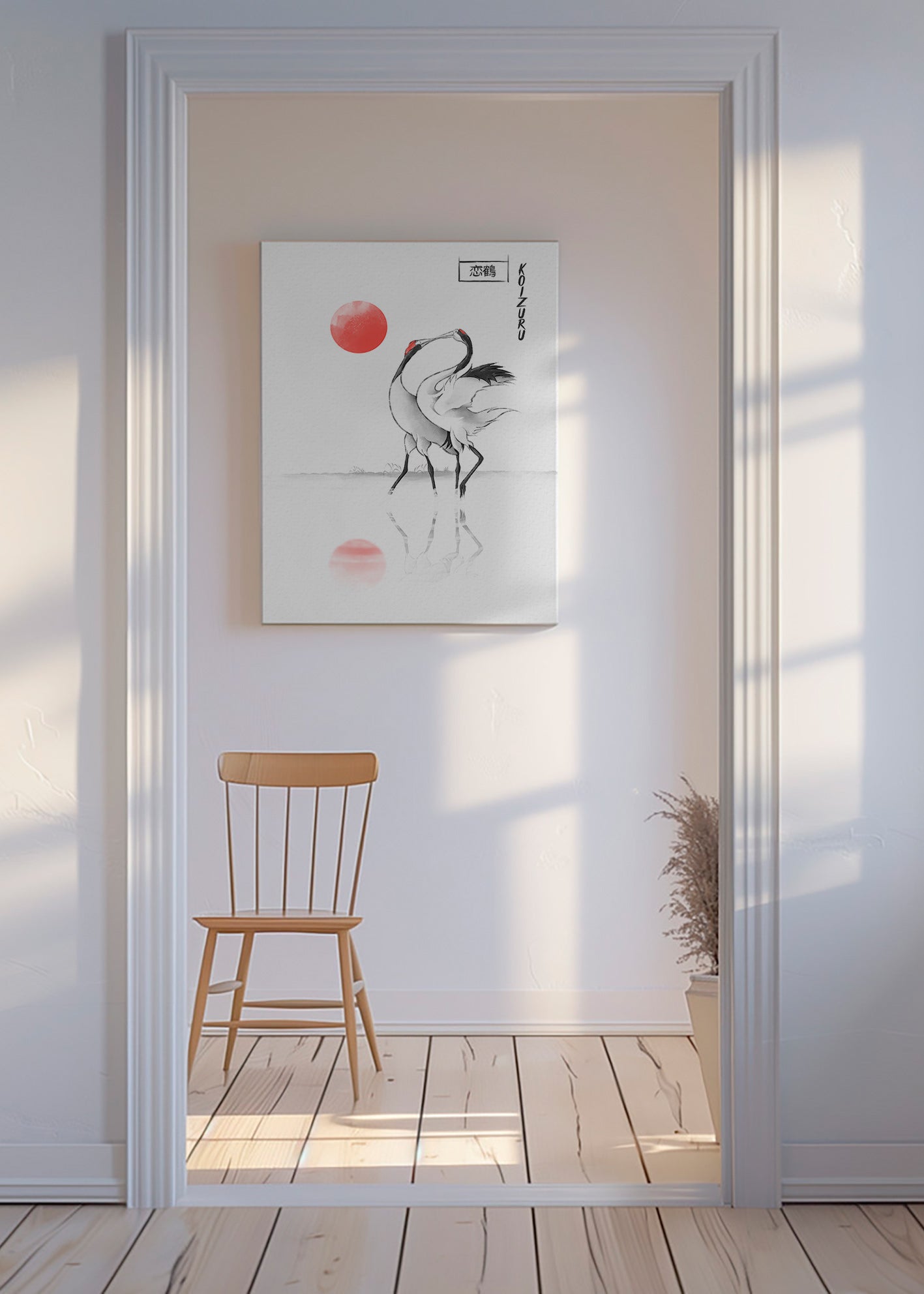 Obraz japonské jeřáby minimalistické – Canvas