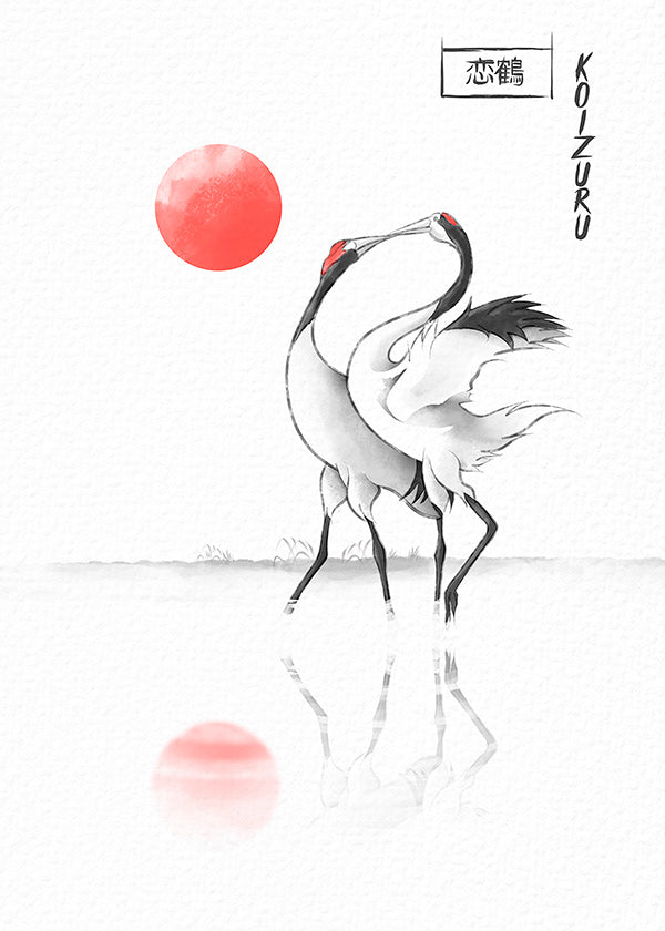 Obraz japonské jeřáby minimalistické