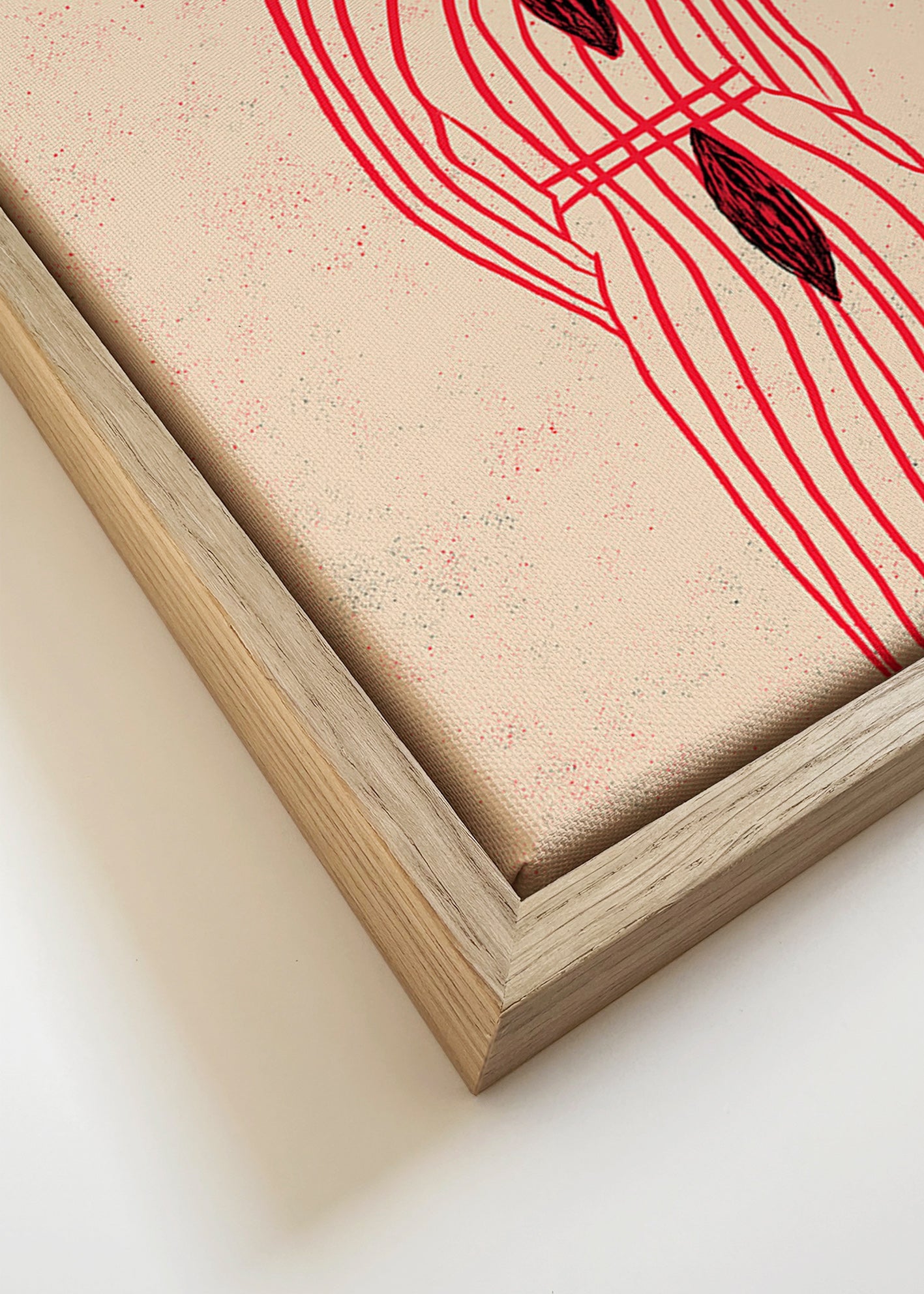 Stylizovaná kočka s červenými liniemi – Canvas detail