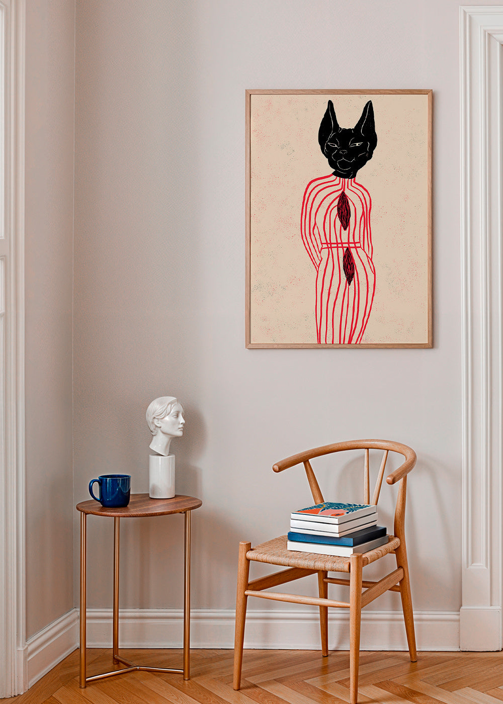Stylizovaná kočka s červenými liniemi – Product1