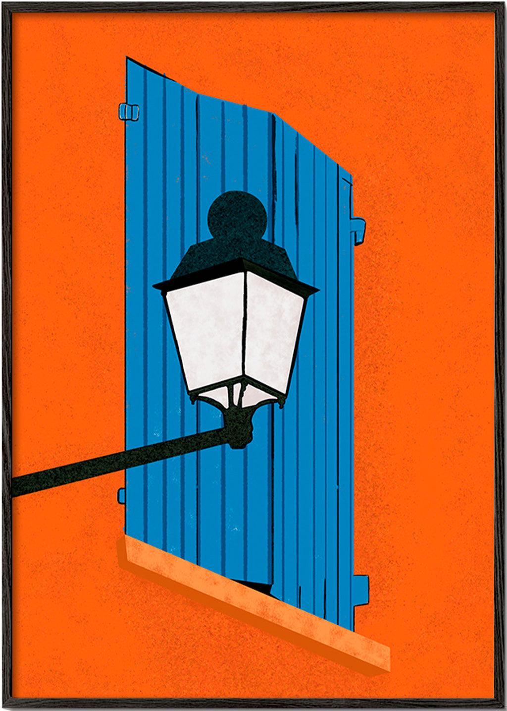Ilustrace modré okenice a lucerna – Black Frame