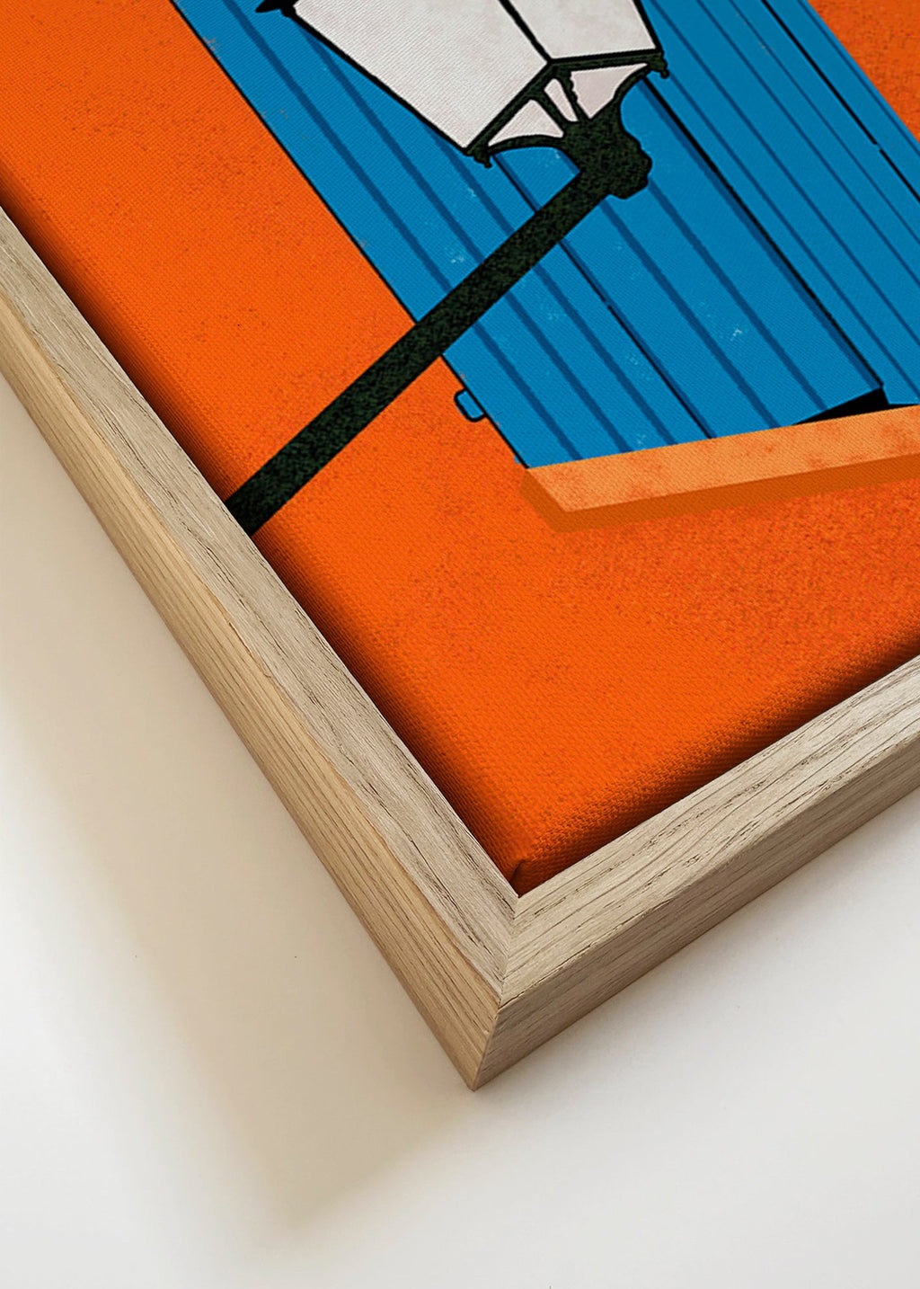 Ilustrace modré okenice a lucerna – Canvas detail