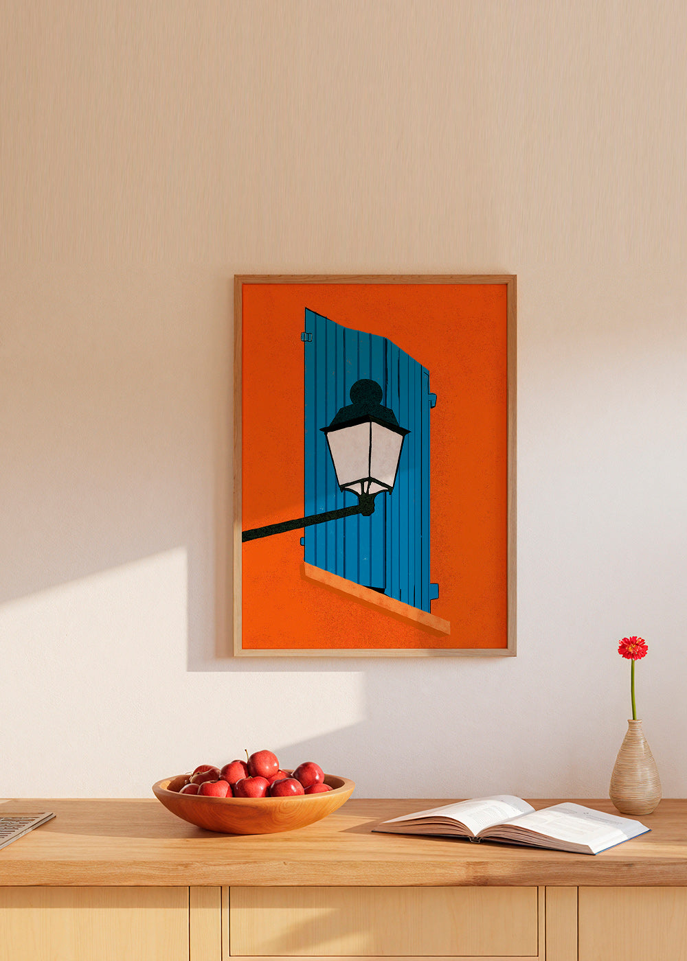 Ilustrace modré okenice a lucerna – Product1