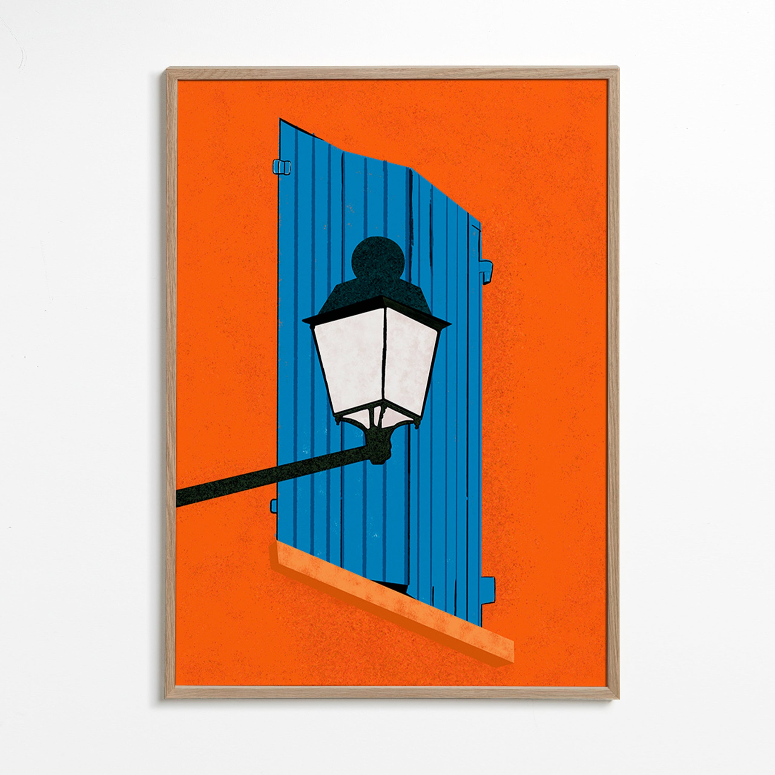 Ilustrace modré okenice a lucerna – Oak Frame