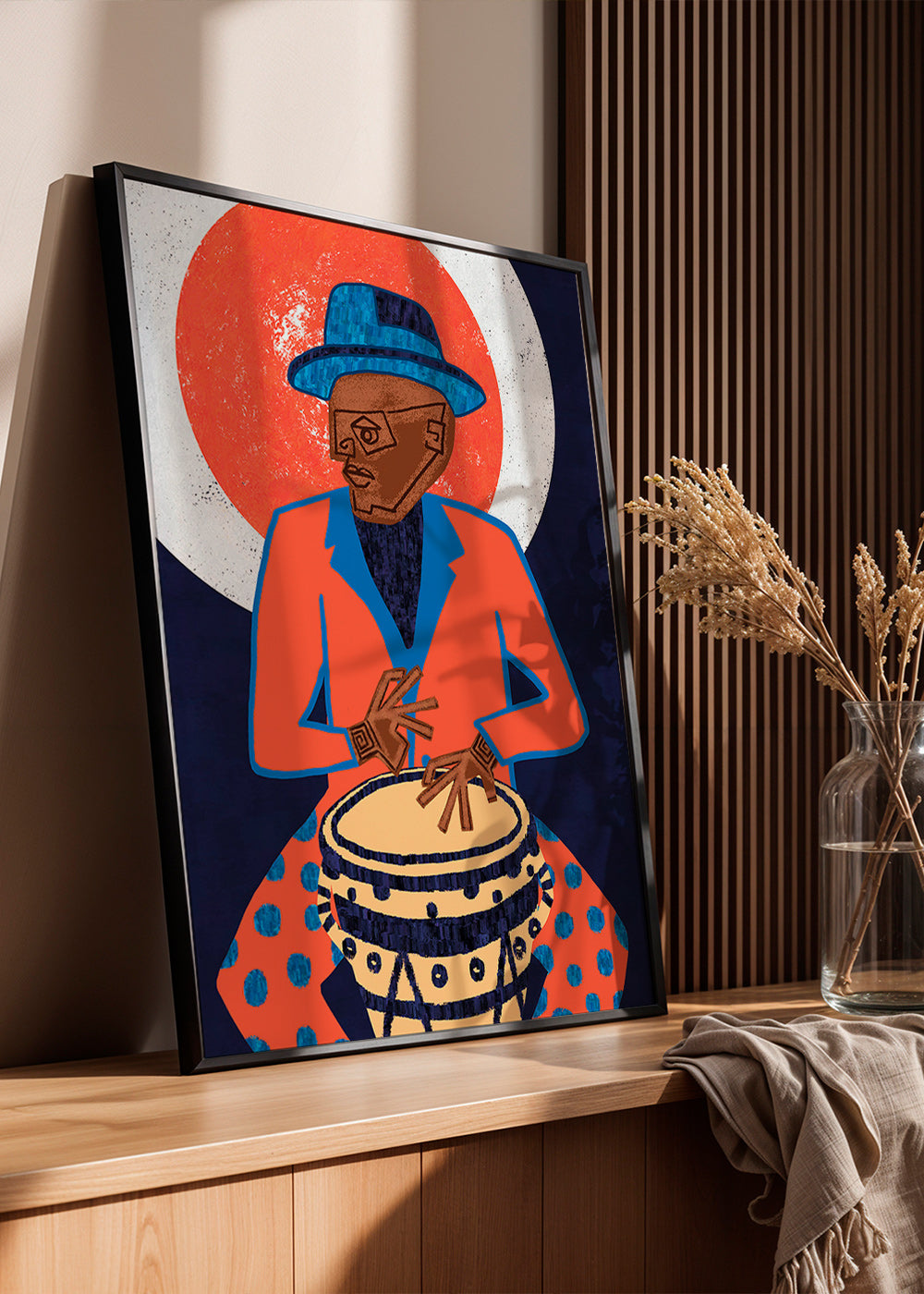Ilustrace hudebníka u bubnu v živých barvách – Product1