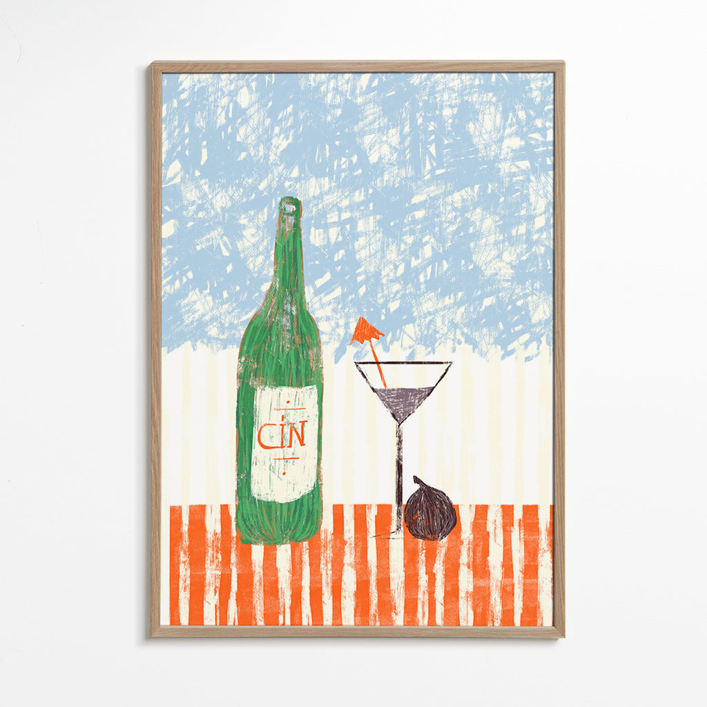 Obraz do kuchyně s ilustrací lahve ginu – Oak Frame