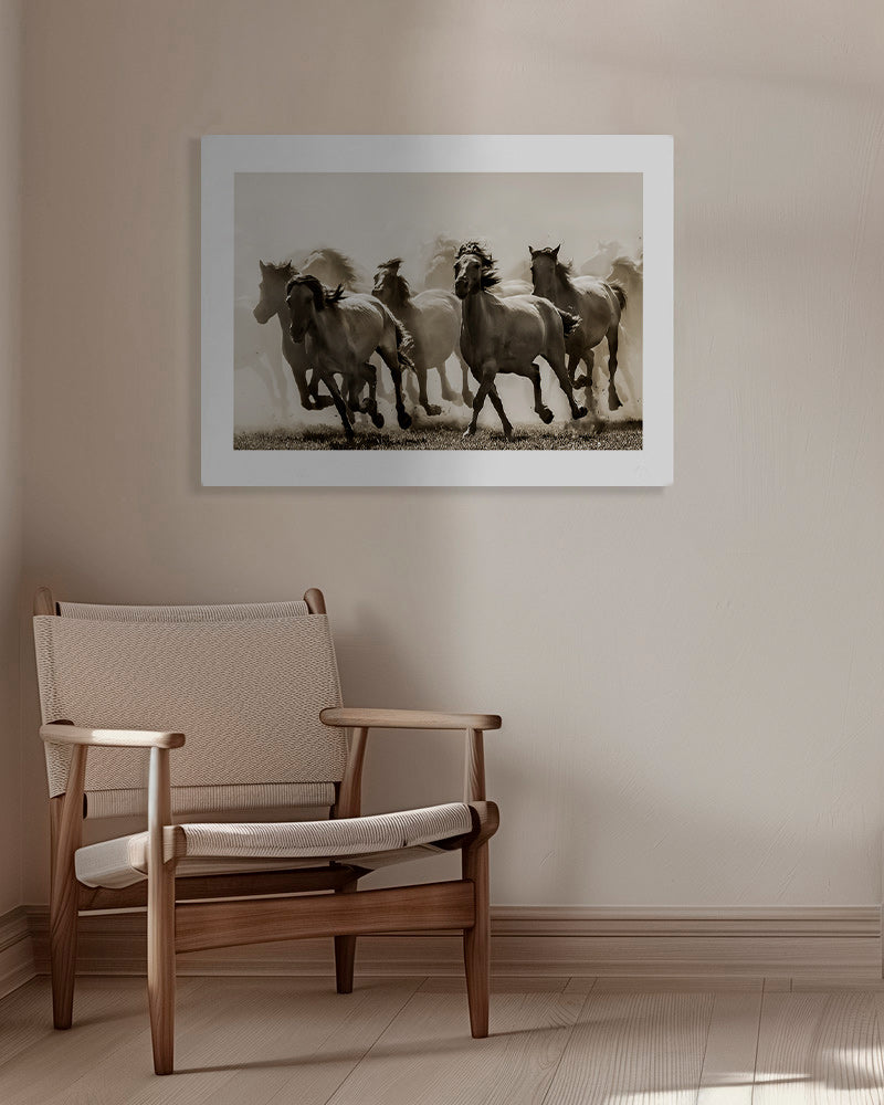 Koně v cvalu v sépiovém tónu – Canvas